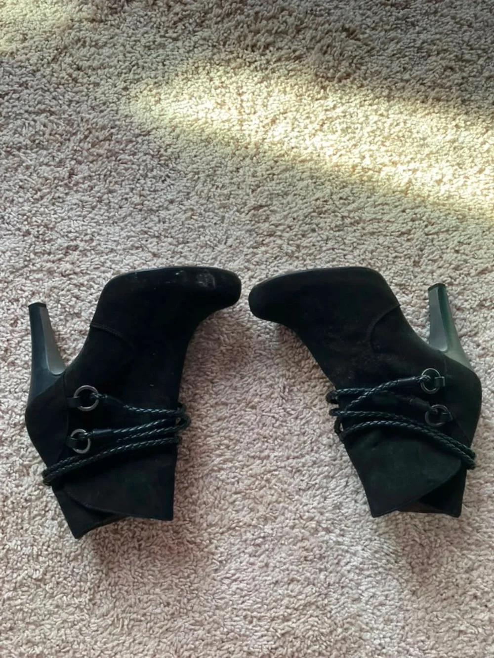 Tamaris Women's Black Suede Leather Ankle Booties with Braided Strap Detail